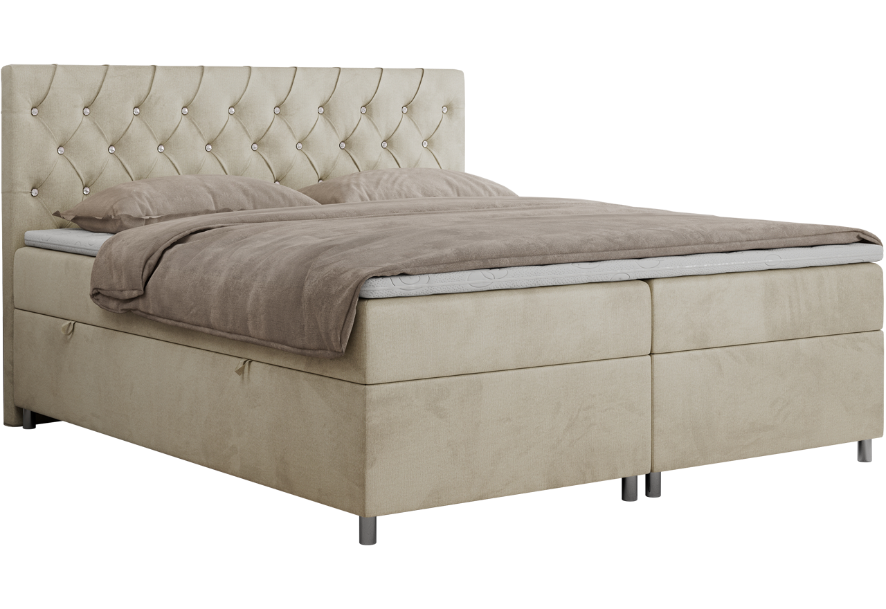 Łóżko kontynentalne ROMA 200x200 - H3 - beżowy, welwet