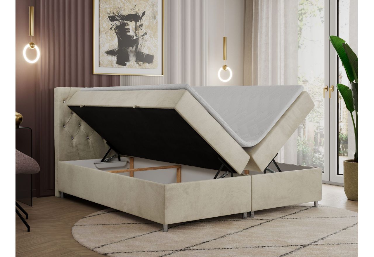 Łóżko kontynentalne ROMA 160x200 - H4 - beżowy, welwet
