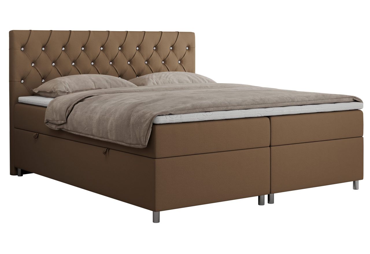 Łóżko kontynentalne ROMA 200x200 - H3 - brązowy, ekoskóra