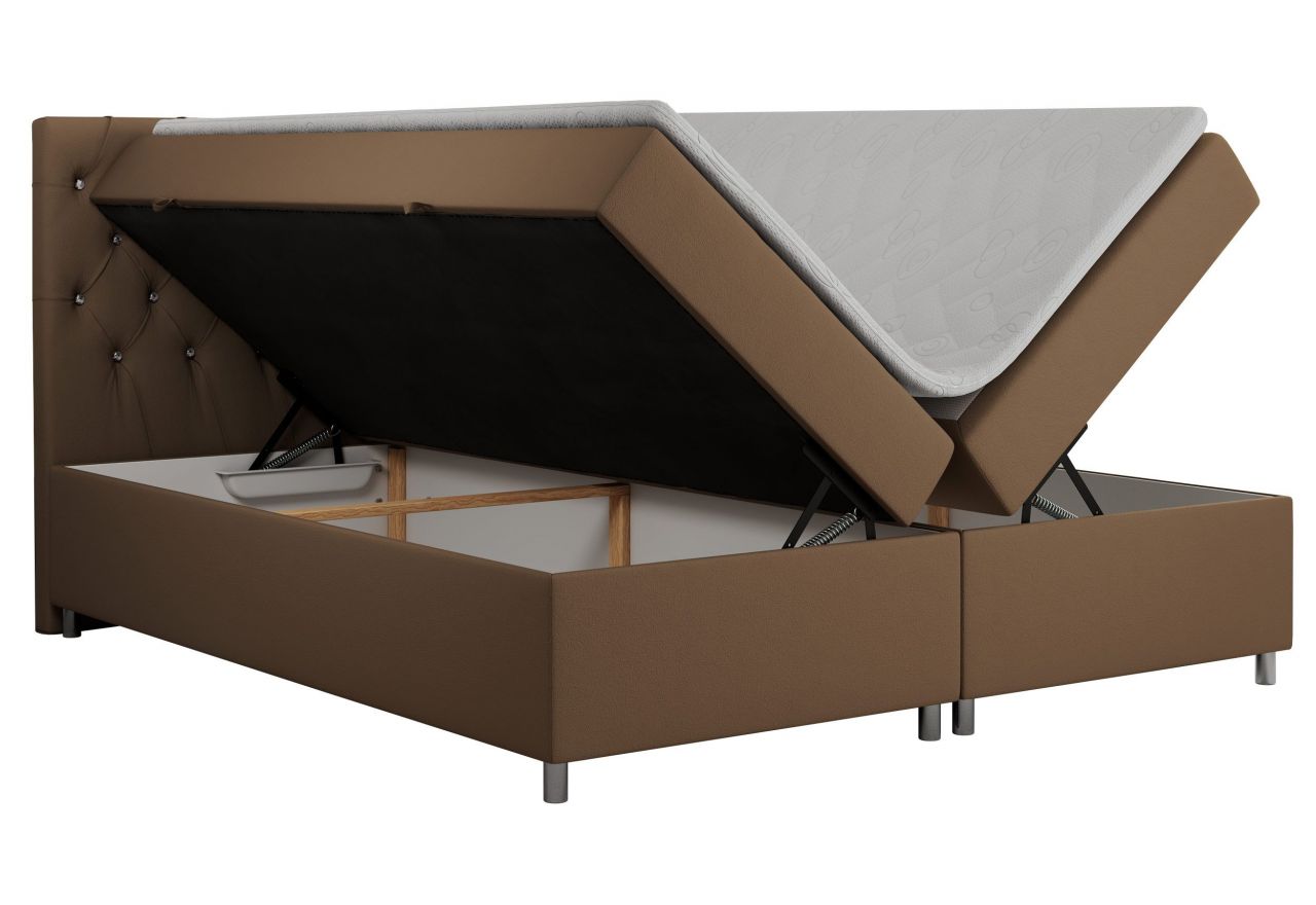 Łóżko kontynentalne ROMA 140x200 - H4 - brązowy, ekoskóra