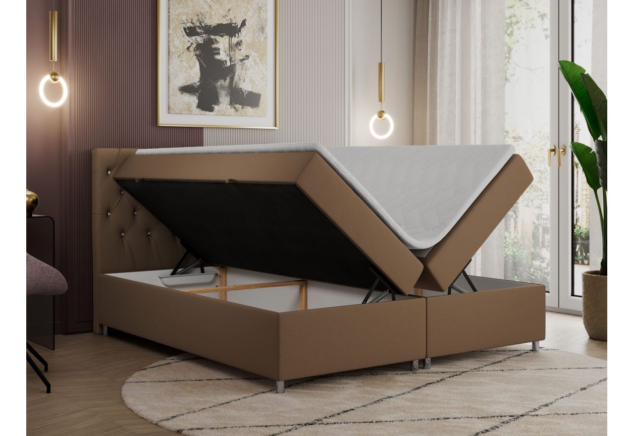 Łóżko kontynentalne ROMA 160x200 - H4 - brązowy, ekoskóra