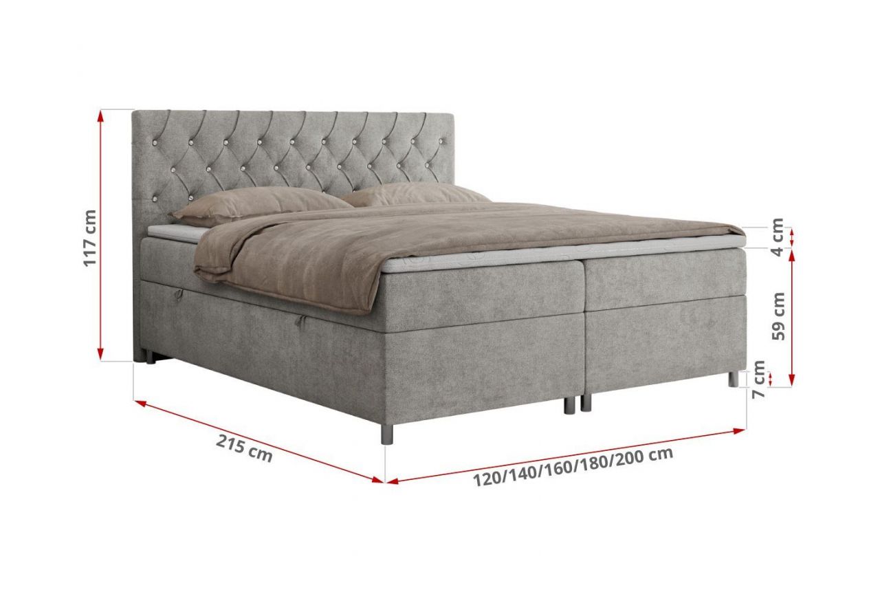 Łóżko kontynentalne ROMA 200x200 - H3 - jasnoszary, struktura