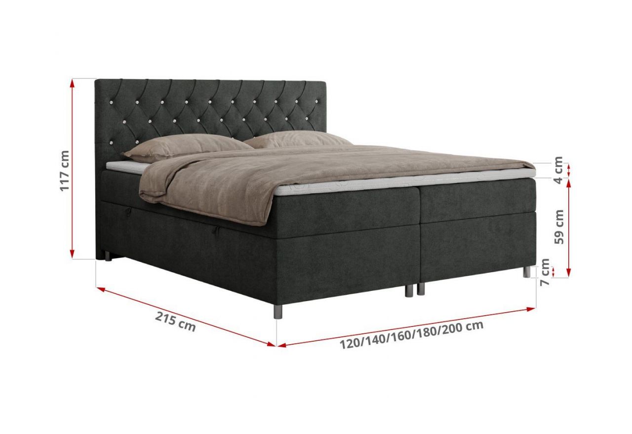 Łóżko kontynentalne ROMA 120x200 - H4 - ciemnoszary, struktura