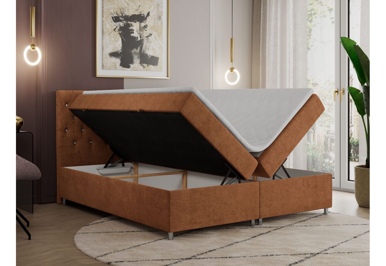 Łóżko kontynentalne ROMA 140x200 - H4 - pomarańczowy, struktura