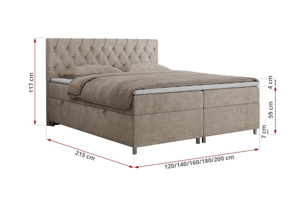 Łóżko kontynentalne ROMA 200x200 - H4 - beżowy, struktura
