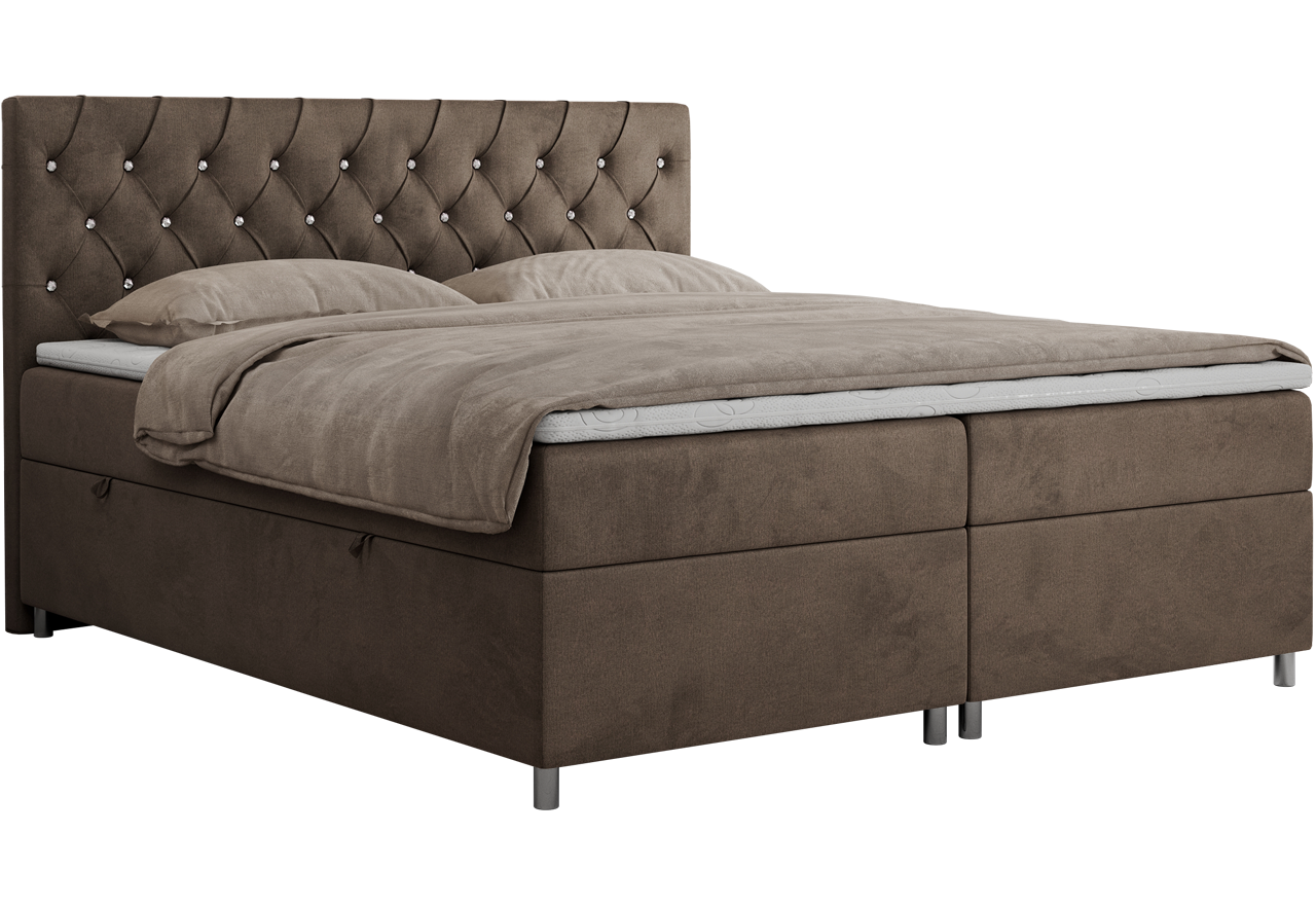 Łóżko kontynentalne ROMA 140x200 - H3 - brązowy, welwet