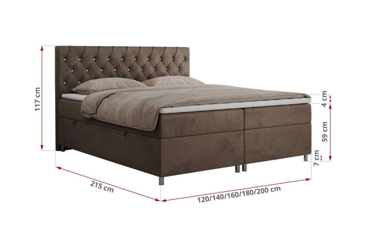 Łóżko kontynentalne ROMA 160x200 - H3 - brązowy, welwet