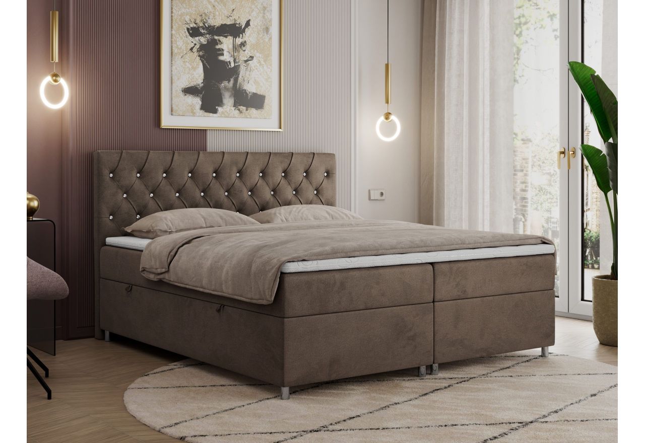 Łóżko kontynentalne ROMA 180x200 - H3 - brązowy, welwet