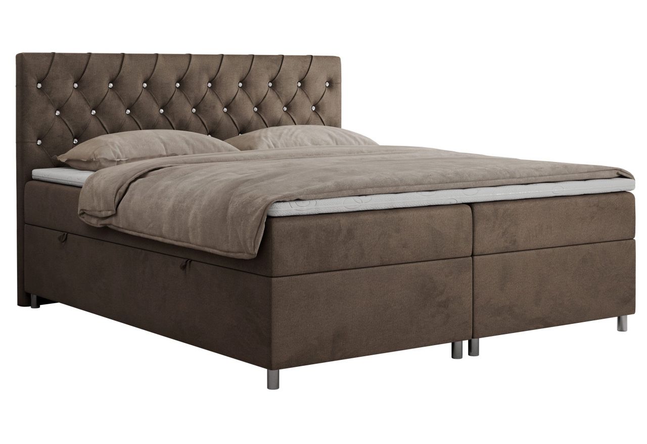 Łóżko kontynentalne ROMA 200x200 - H3 - brązowy, welwet