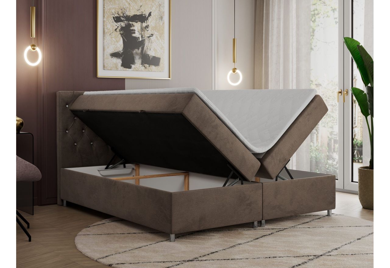 Łóżko kontynentalne ROMA 140x200 - H4 - brązowy, welwet