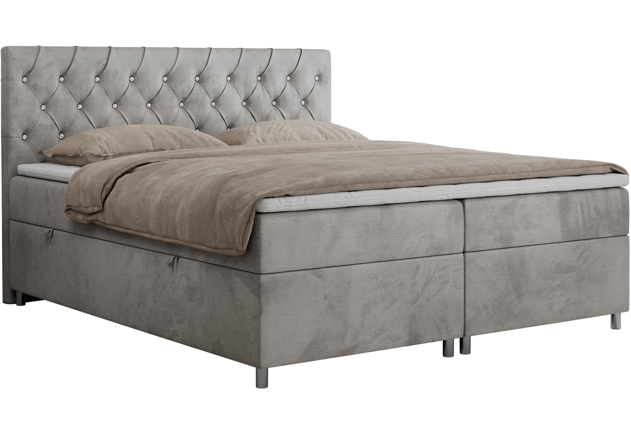 Łóżko kontynentalne ROMA 160x200 - H3 - jasnoszary, welwet