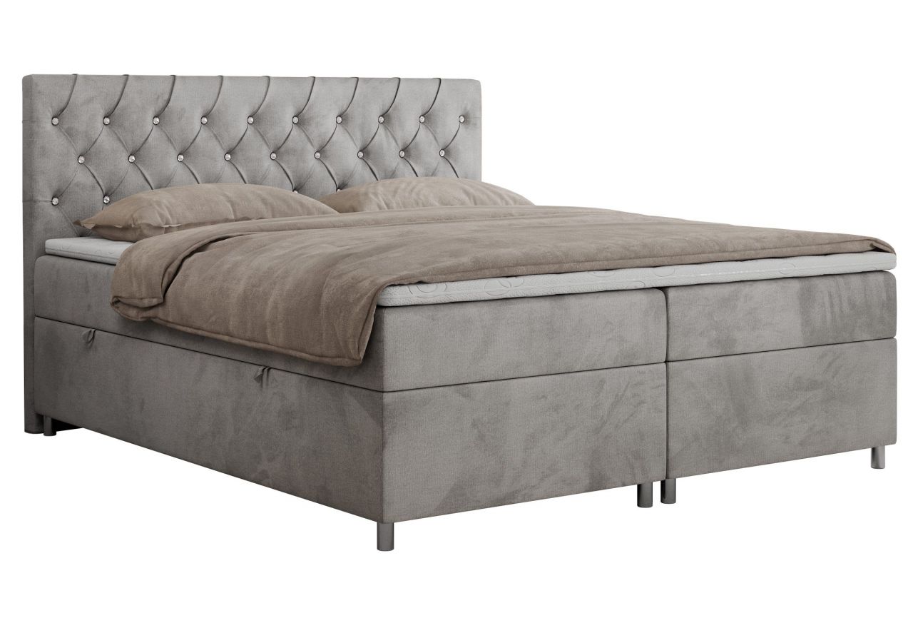 Łóżko kontynentalne ROMA 140x200 - H4 - jasnoszary, welwet