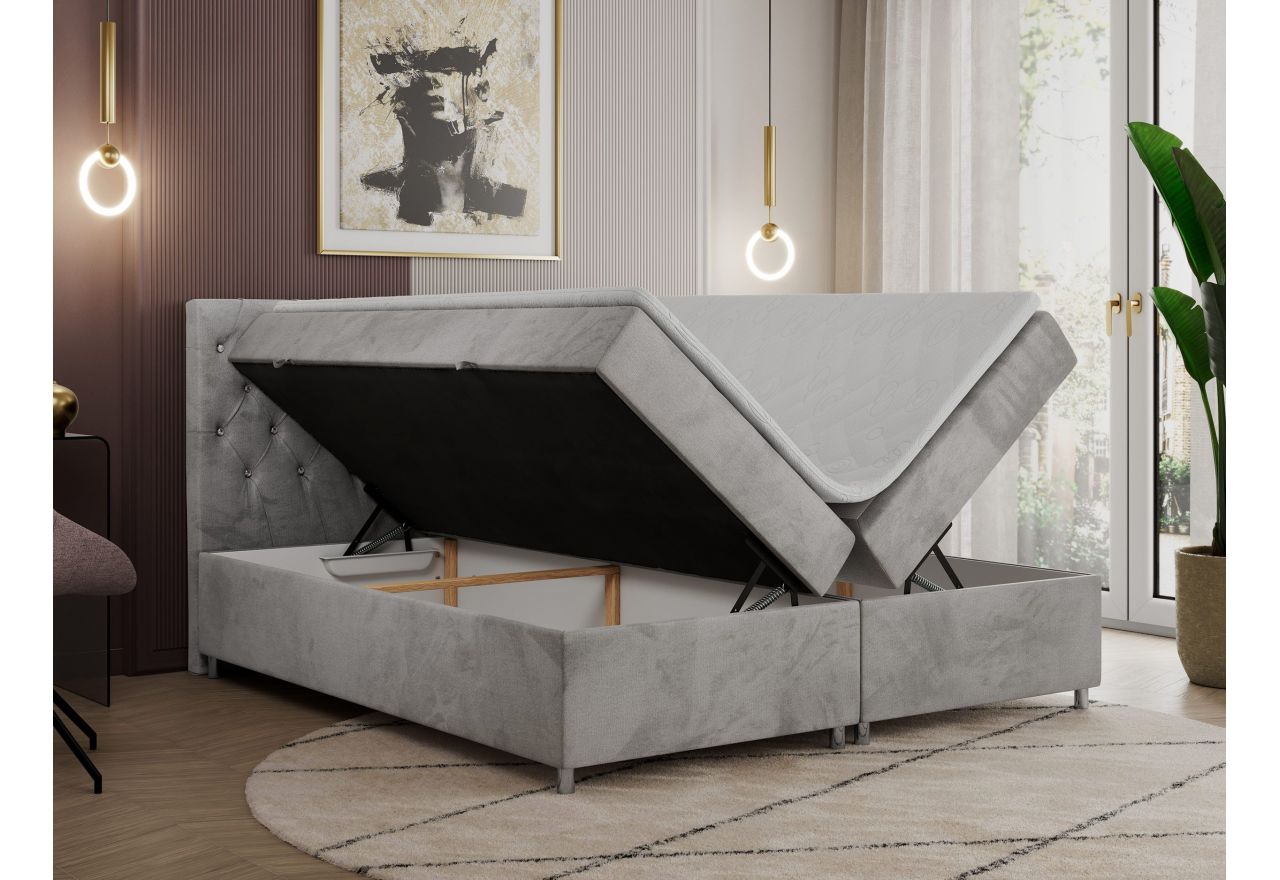 Łóżko kontynentalne ROMA 160x200 - H4 - jasnoszary, welwet