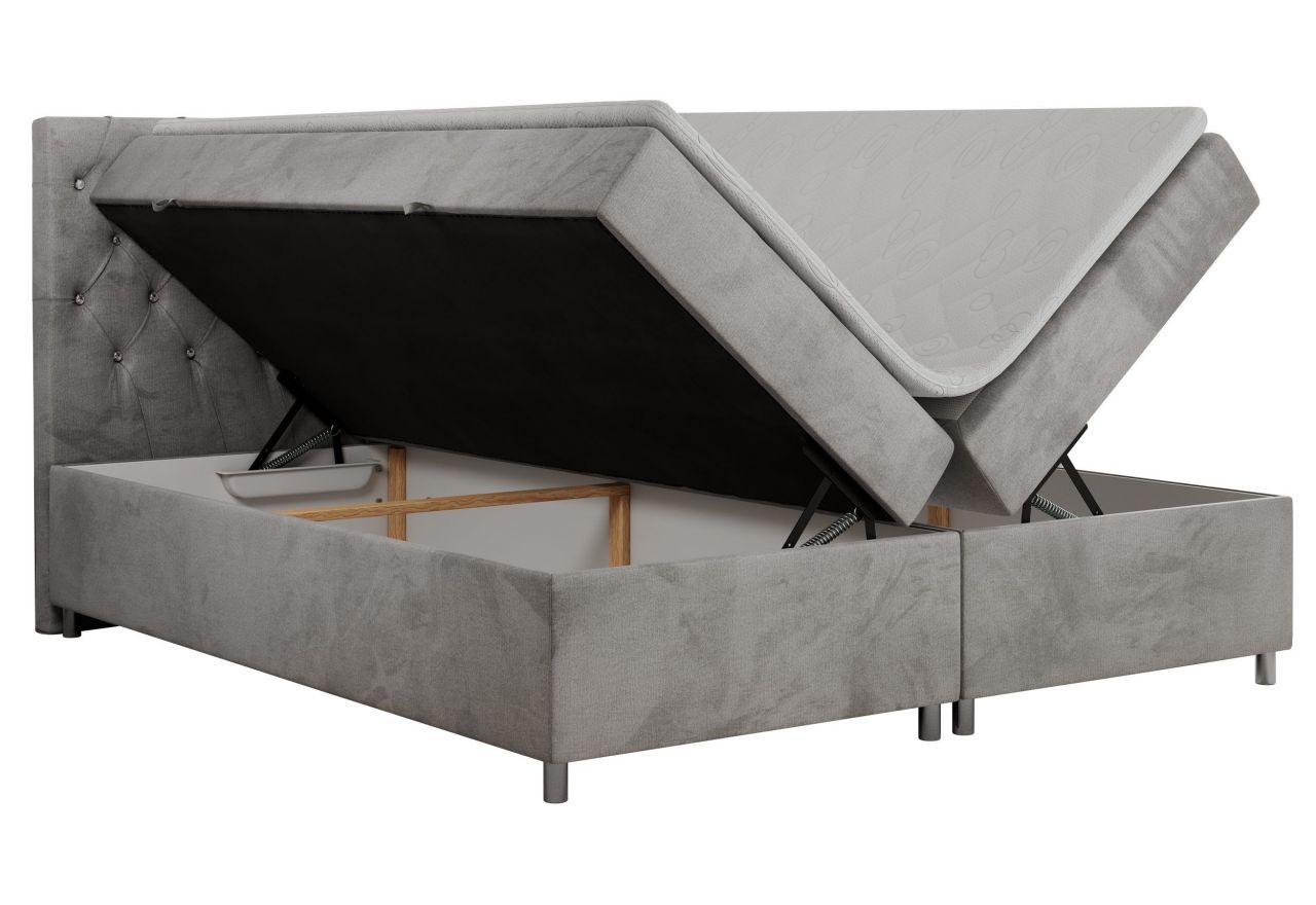 Łóżko kontynentalne ROMA 200x200 - H4 - jasnoszary, welwet