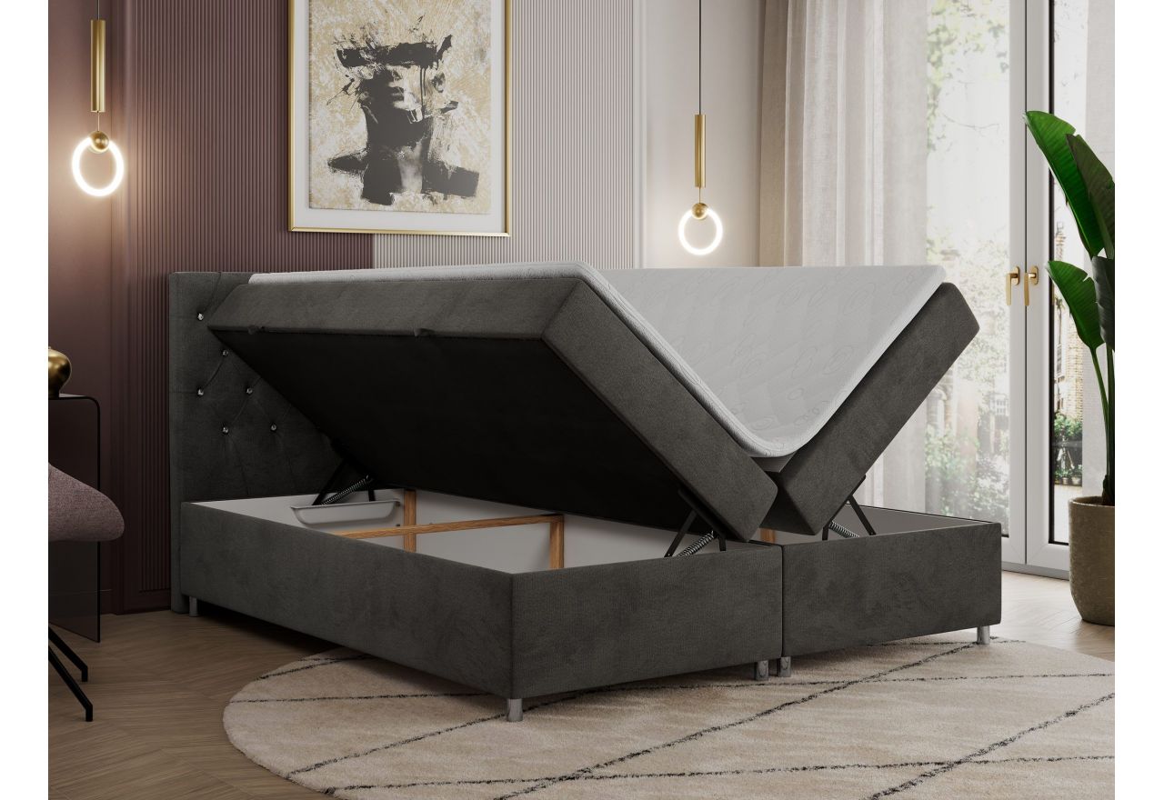 Łóżko kontynentalne ROMA 180x200 - H3 - ciemnoszary, welwet