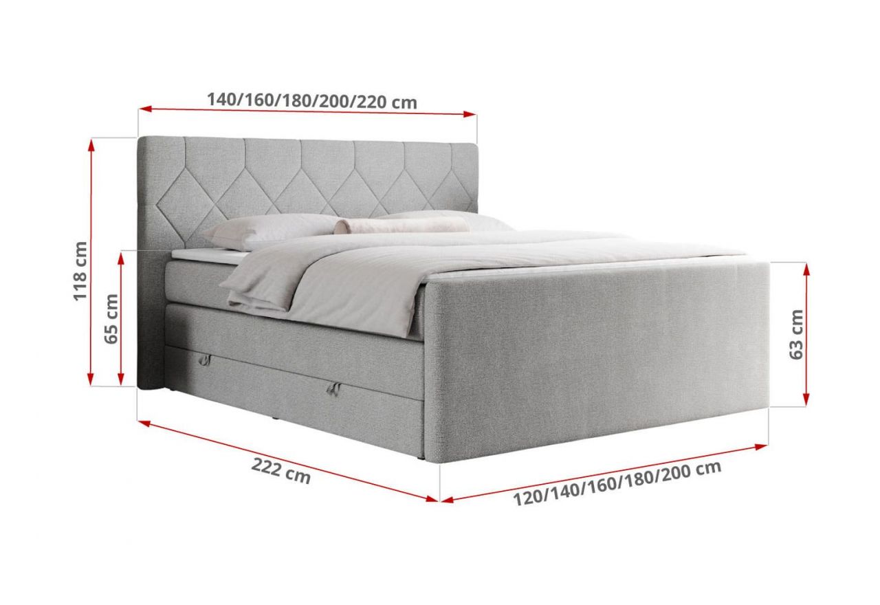 Łóżko kontynentalne KING EIGAR 120x200 - H3 - jasnoszary, struktura