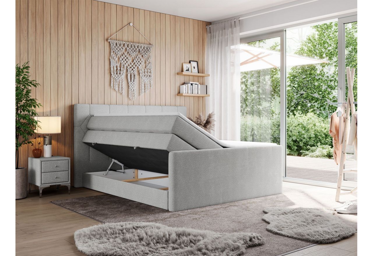 Łóżko kontynentalne KING EIGAR 160x200 - H3 - jasnoszary, struktura