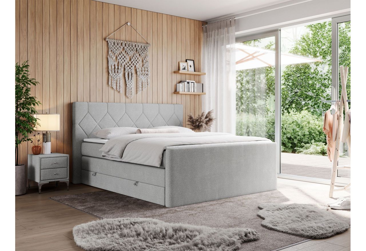 Łóżko kontynentalne KING EIGAR 180x200 - H3 - jasnoszary, struktura