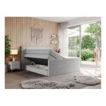 Łóżko kontynentalne KING EIGAR 160x200 - H4 - jasnoszary, struktura