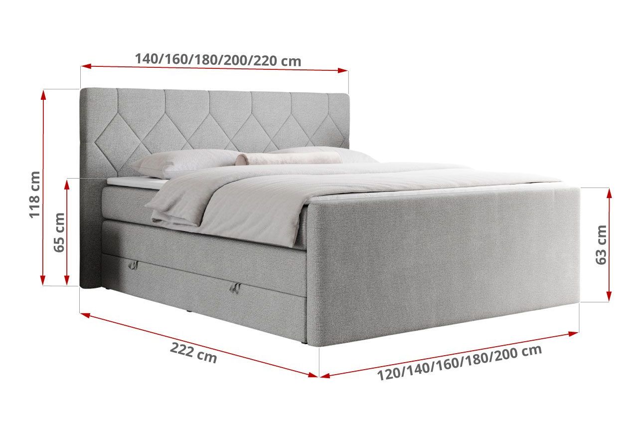 Łóżko kontynentalne KING EIGAR 180x200 - H4 - jasnoszary, struktura