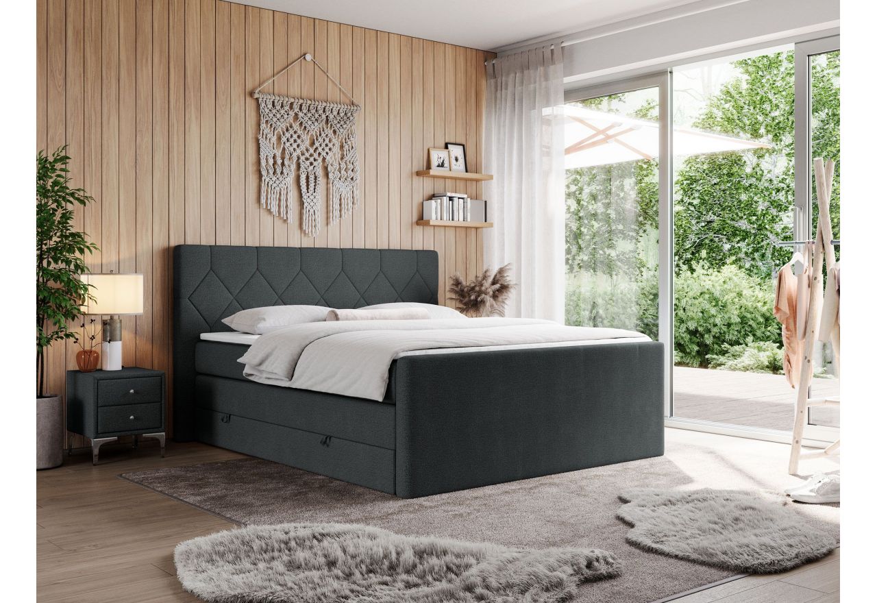 Łóżko kontynentalne KING EIGAR 200x200 - H3 - ciemnoszary, struktura