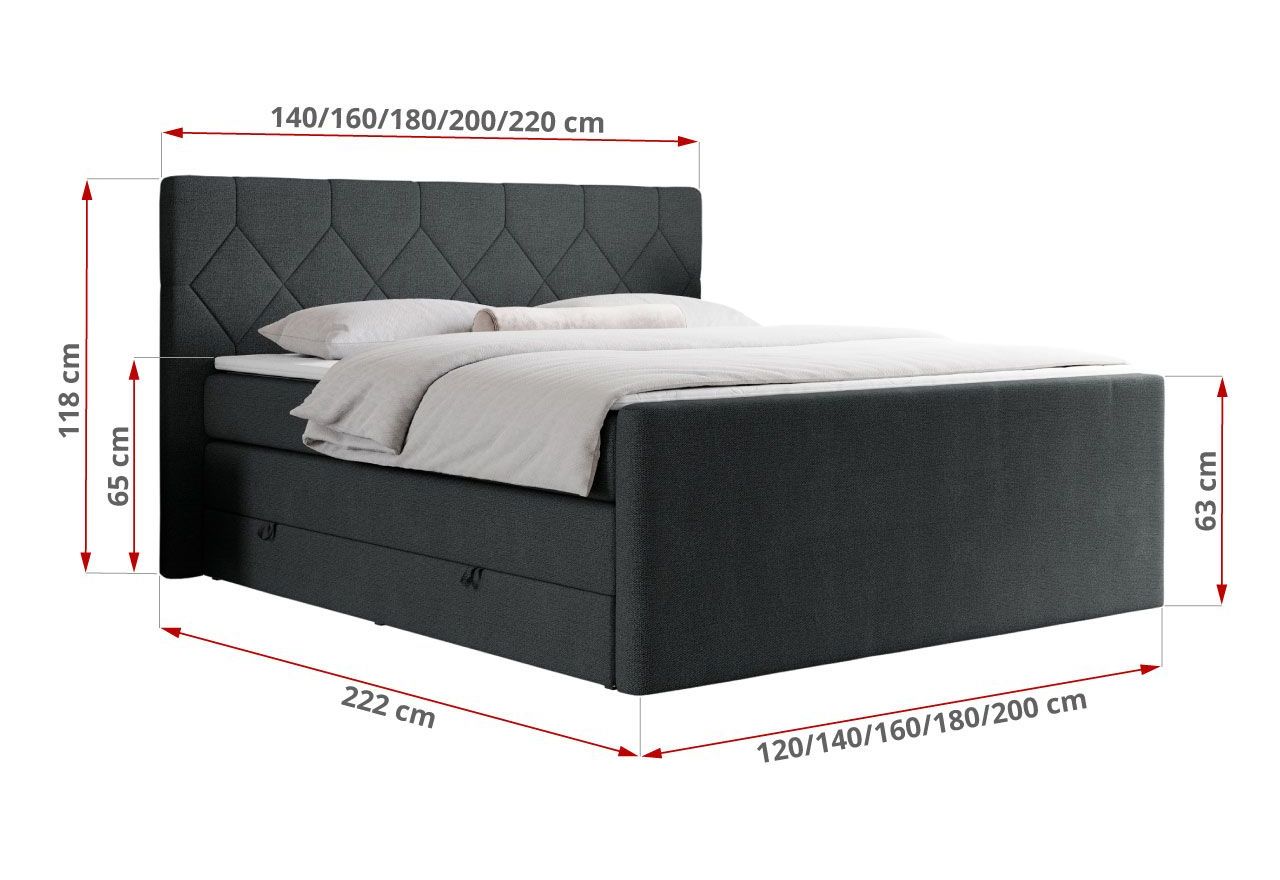 Łóżko kontynentalne KING EIGAR 120x200 - H4 - ciemnoszary, struktura