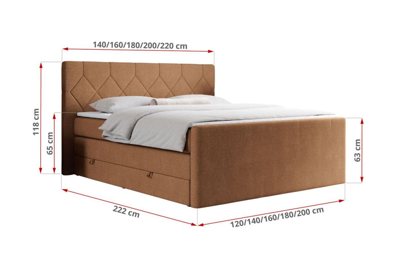 Łóżko kontynentalne KING EIGAR 120x200 - H3 - pomarańczowy, struktura