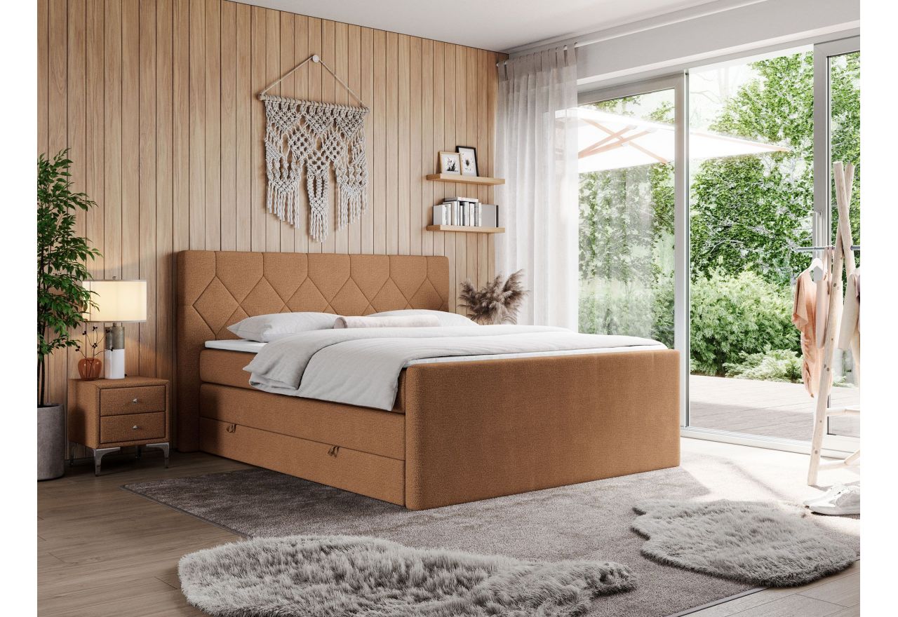 Łóżko kontynentalne KING EIGAR 200x200 - H3 - pomarańczowy, struktura