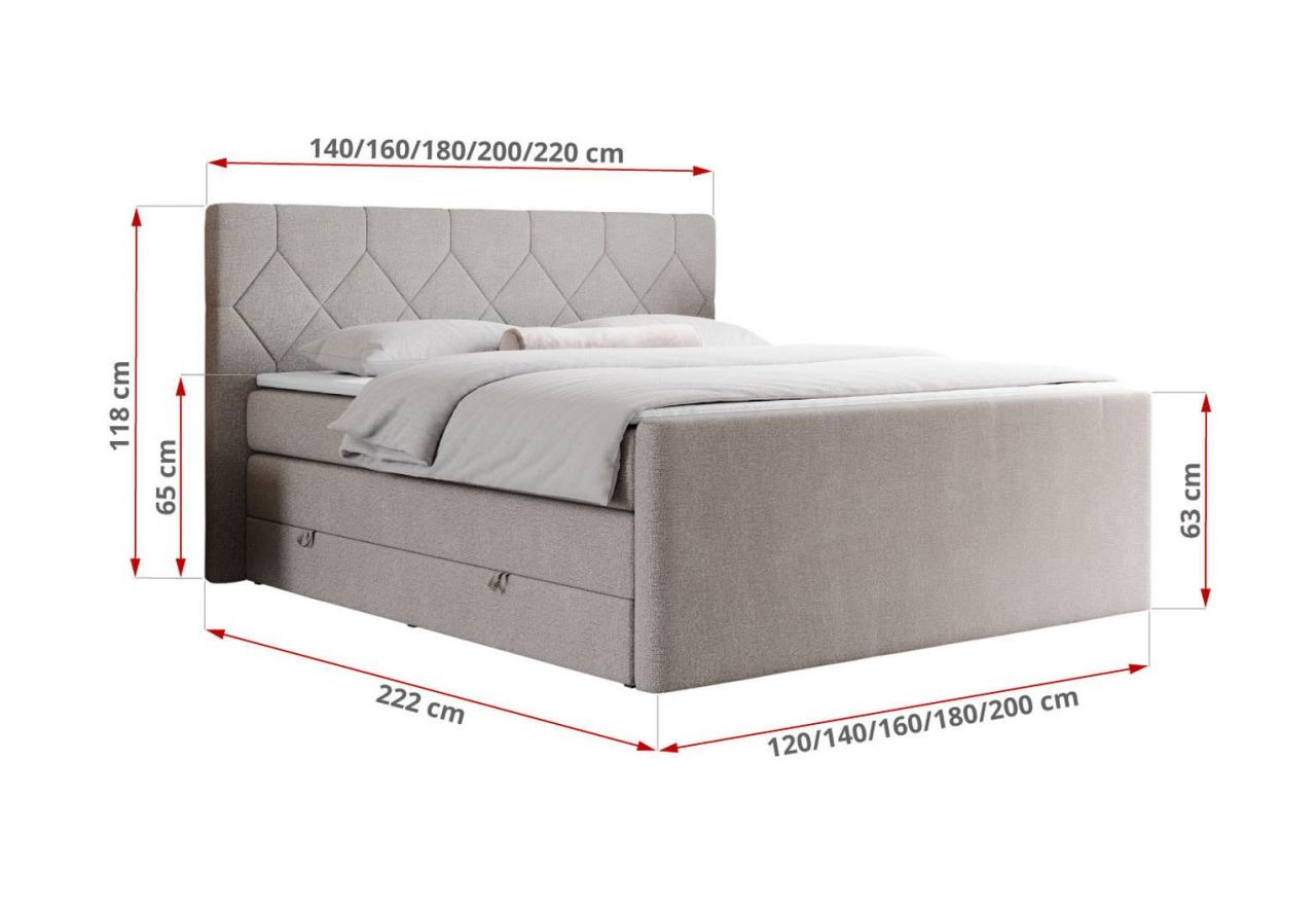 Łóżko kontynentalne KING EIGAR 120x200 - H3 - beżowy, struktura