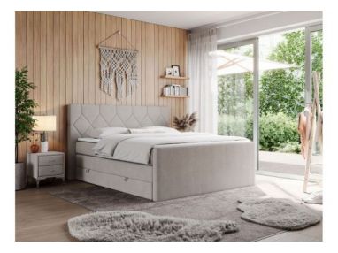 Łóżko kontynentalne KING EIGAR 200x200 - H3 - beżowy, struktura