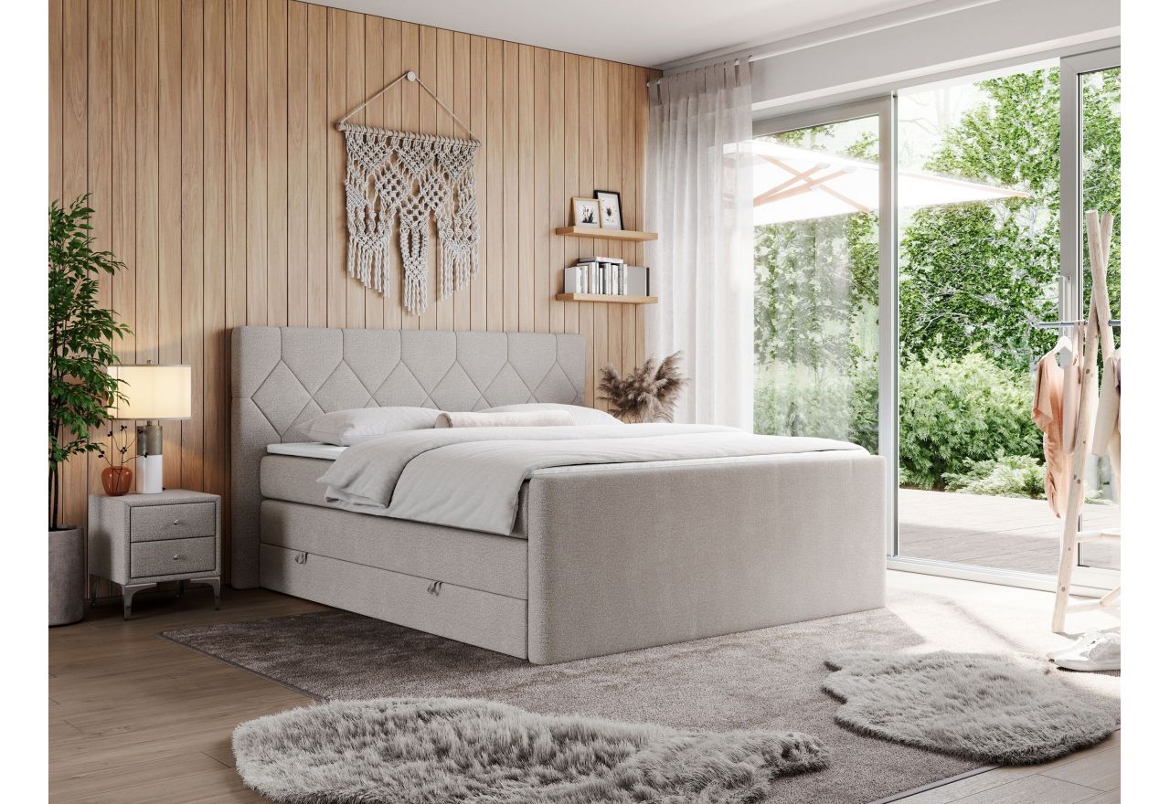 Łóżko kontynentalne KING EIGAR 200x200 - H3 - beżowy, struktura