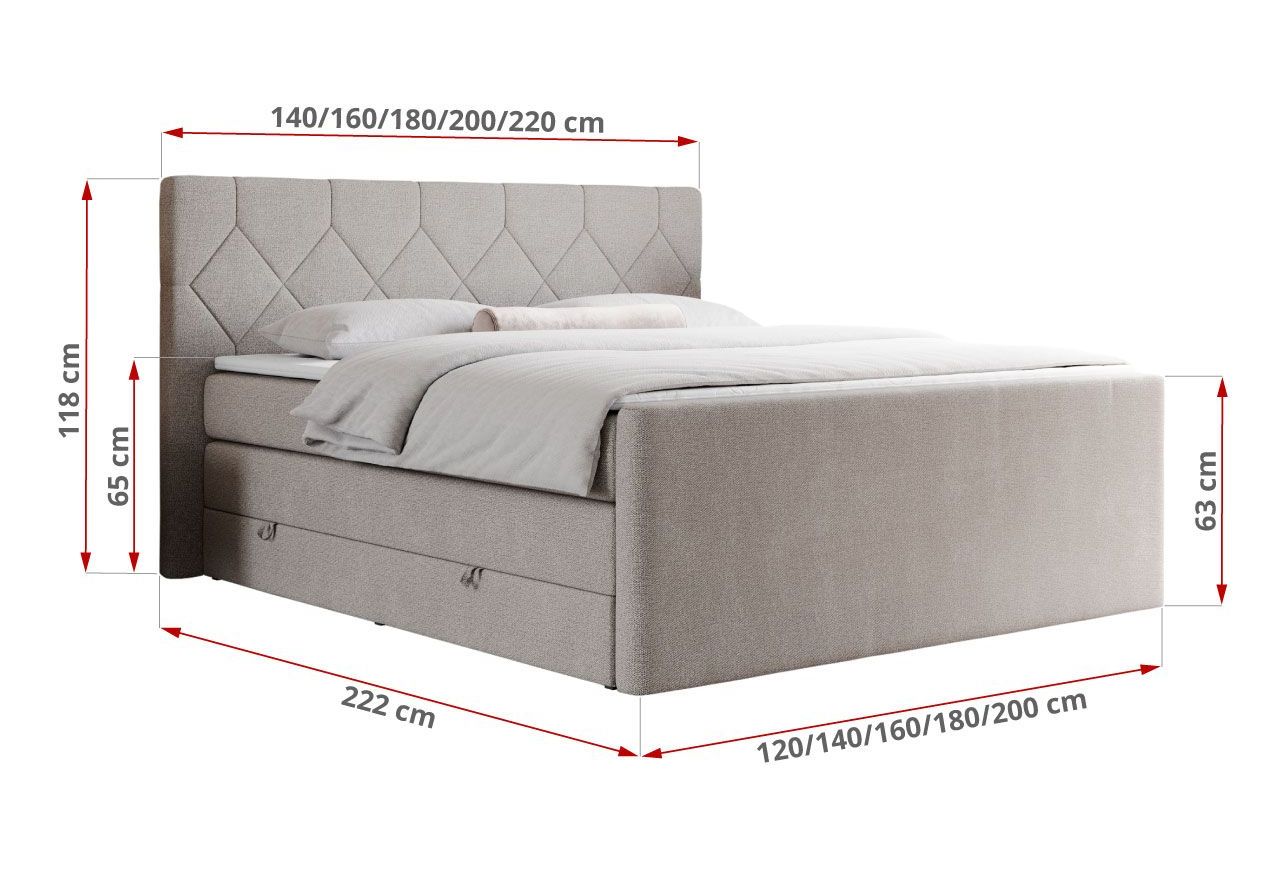 Łóżko kontynentalne KING EIGAR 200x200 - H3 - beżowy, struktura