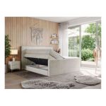 Łóżko kontynentalne KING EIGAR 120x200 - H3 - beżowy, welwet