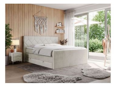 Łóżko kontynentalne KING EIGAR 140x200 - H3 - beżowy, welwet