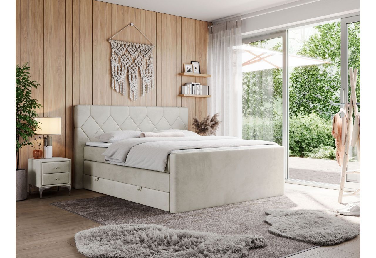 Łóżko kontynentalne KING EIGAR 160x200 - H3 - beżowy, welwet