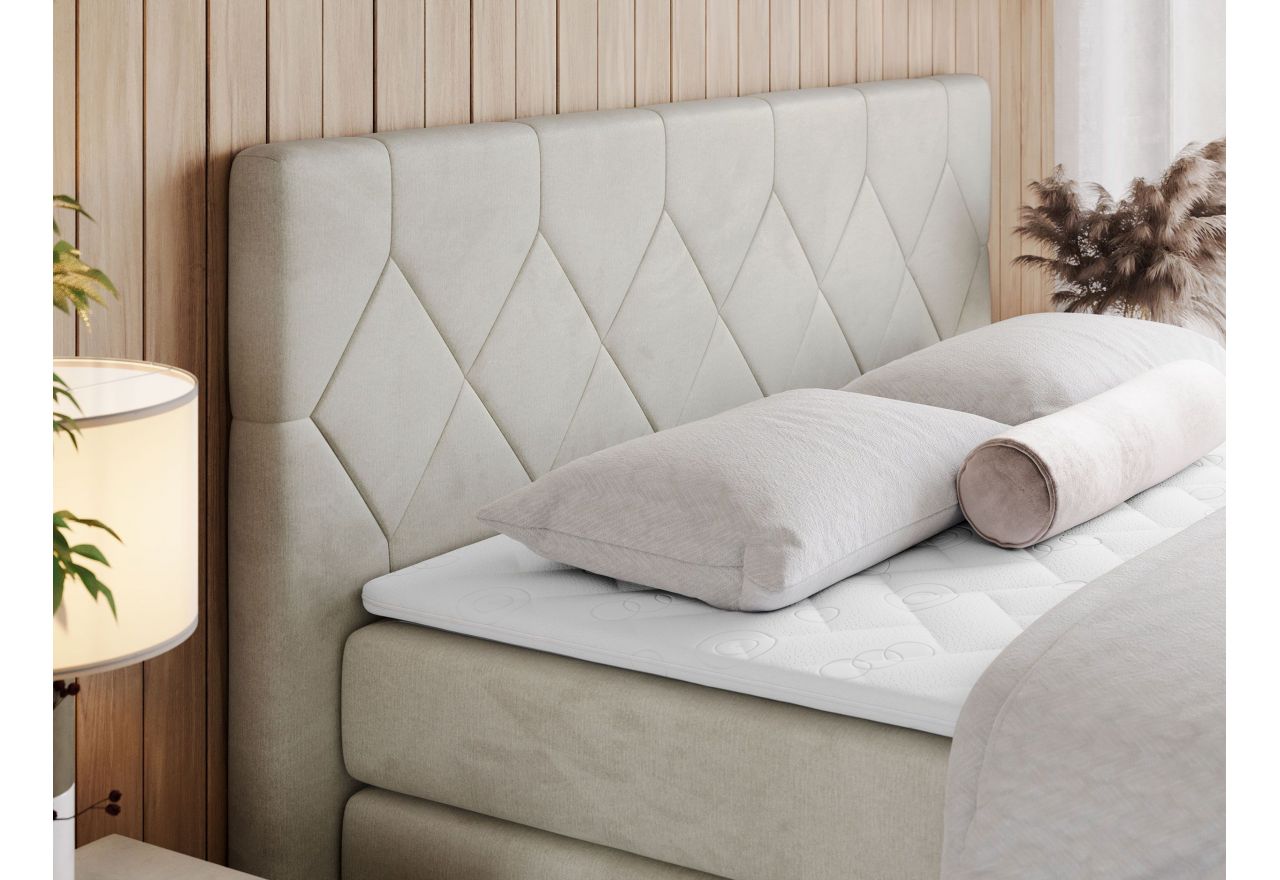 Łóżko kontynentalne KING EIGAR 160x200 - H3 - beżowy, welwet