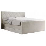 Łóżko kontynentalne KING EIGAR 160x200 - H3 - beżowy, welwet