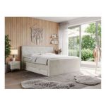 Łóżko kontynentalne KING EIGAR 200x200 - H3 - beżowy, welwet