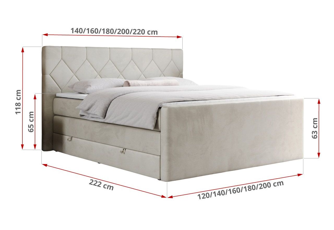 Łóżko kontynentalne KING EIGAR 200x200 - H3 - beżowy, welwet