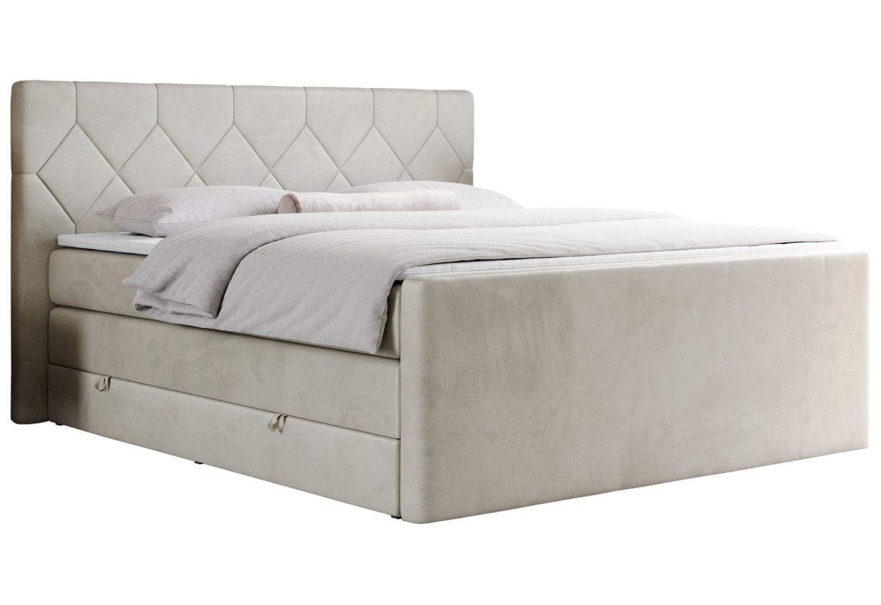 Łóżko kontynentalne KING EIGAR 200x200 - H3 - beżowy, welwet
