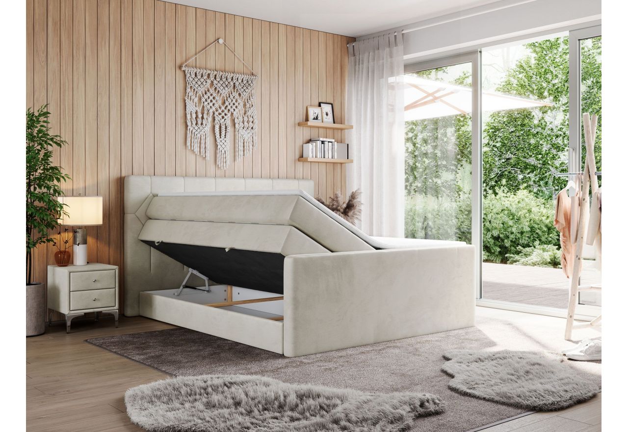 Łóżko kontynentalne KING EIGAR 120x200 - H4 - beżowy, welwet