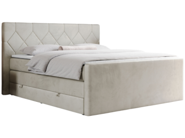 Łóżko kontynentalne KING EIGAR 160x200 - H4 - beżowy, welwet