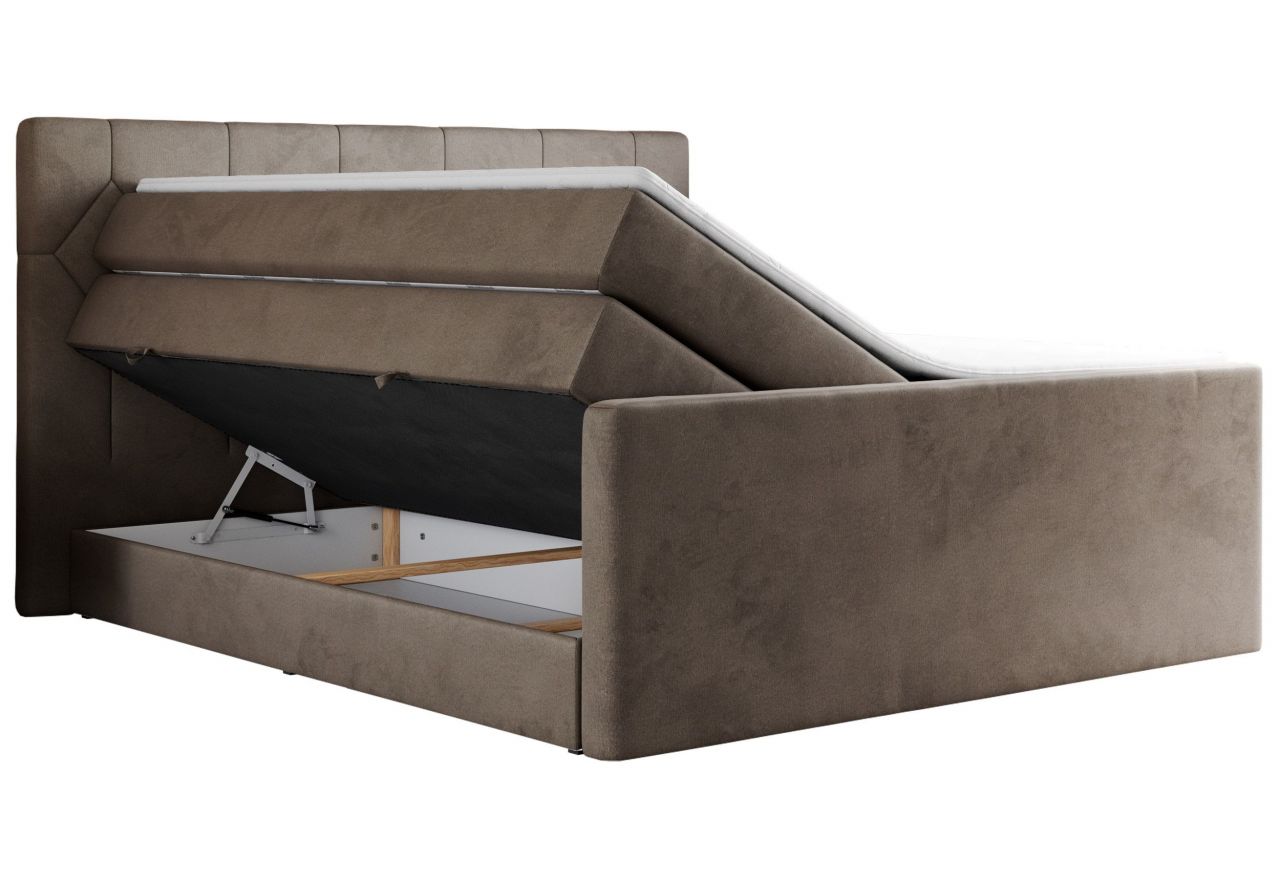 Łóżko kontynentalne KING EIGAR 140x200 - H3 - brązowy, welwet