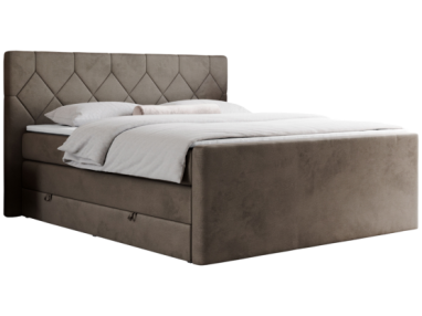 Łóżko kontynentalne KING EIGAR 200x200 - H3 - brązowy, welwet