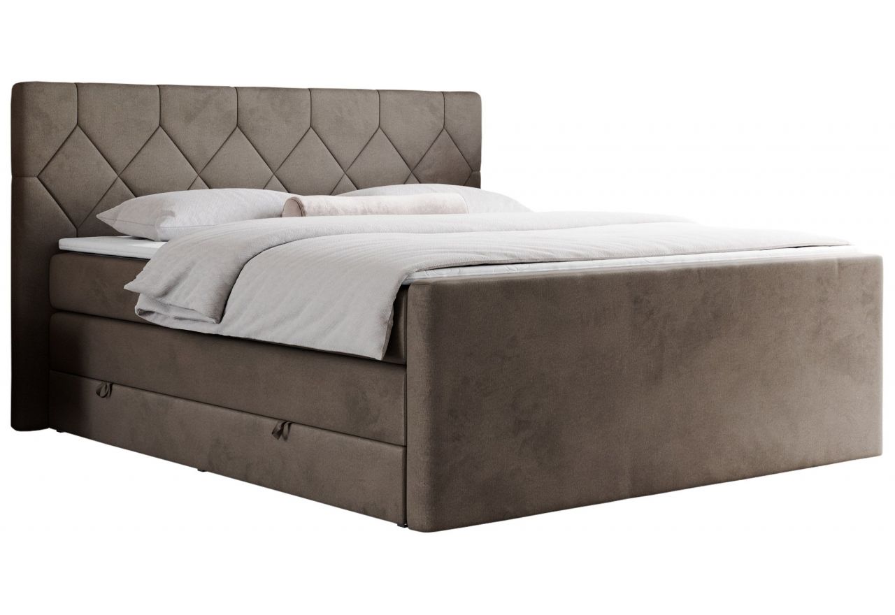 Łóżko kontynentalne KING EIGAR 200x200 - H4 - brązowy, welwet