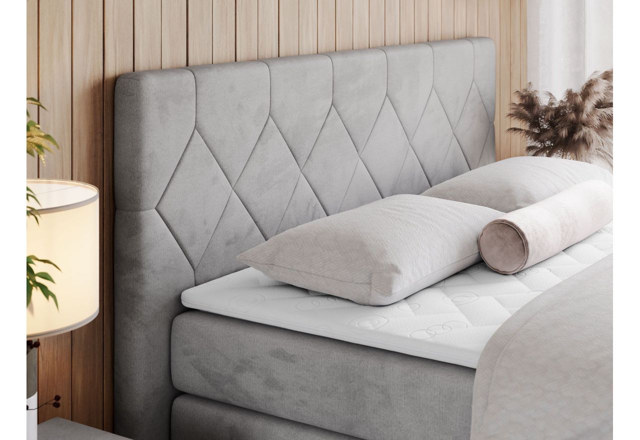 Łóżko kontynentalne KING EIGAR 180x200 - H3 - jasnoszary, welwet