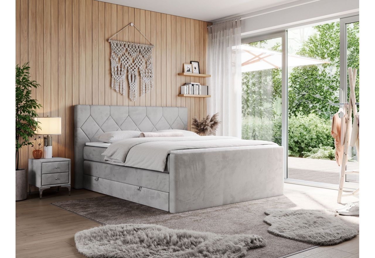 Łóżko kontynentalne KING EIGAR 200x200 - H3 - jasnoszary, welwet