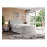 Łóżko kontynentalne KING EIGAR 200x200 - H3 - jasnoszary, welwet