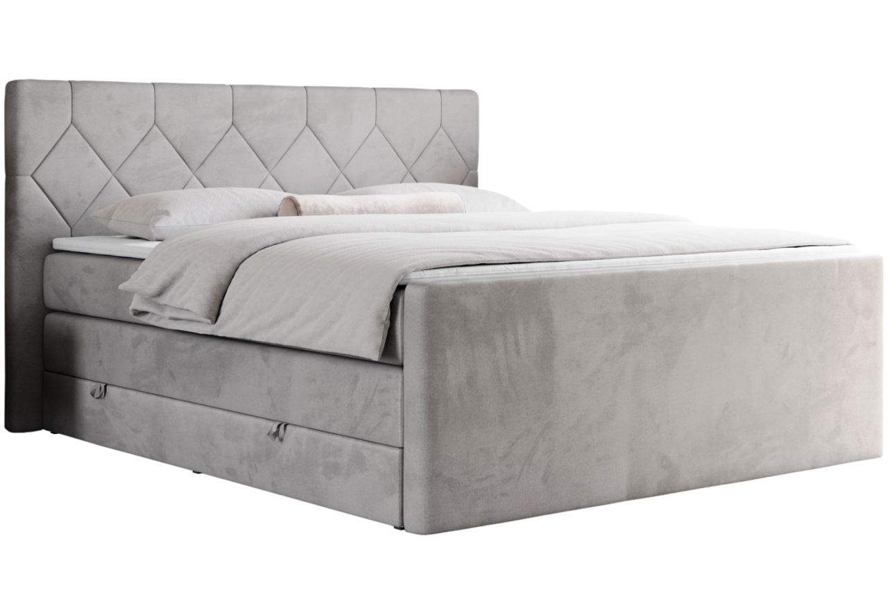 Łóżko kontynentalne KING EIGAR 200x200 - H3 - jasnoszary, welwet