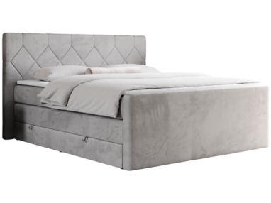 Łóżko kontynentalne KING EIGAR 120x200 - H4 - jasnoszary, welwet